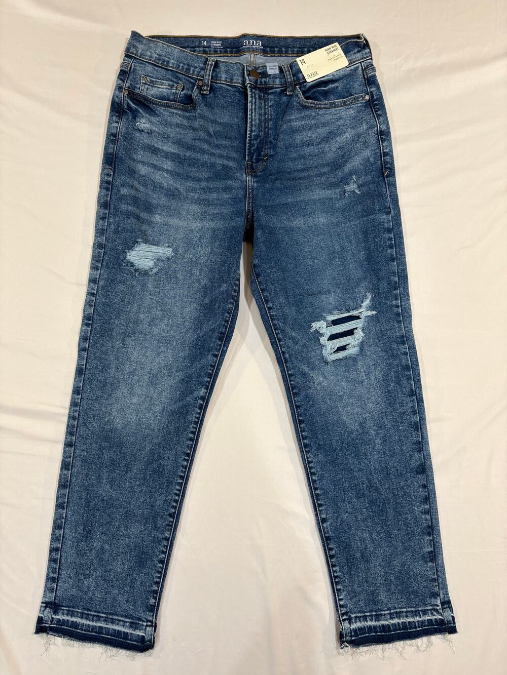 NWT Ana High Rise Straight Distressed Jeans Size 14